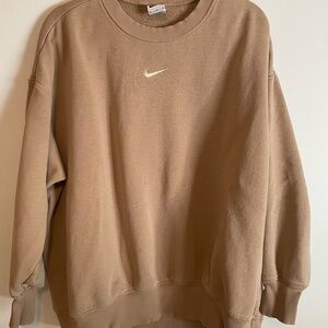 Nike Oversized Distressed Tan Crewneck Sweater, Size XL